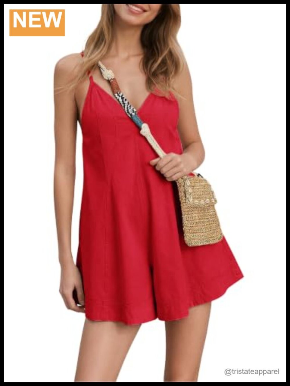 Womens Cotton Romper V Neck Open Back Spaghetti Strap Shorts Boho